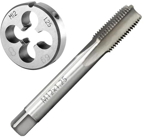 Teocpai Jeu de Tarauds et Filières M12 x 1,25 mm Taraud à Vis avec Filetage Rond pour Réparation D'écrous, De Boulons