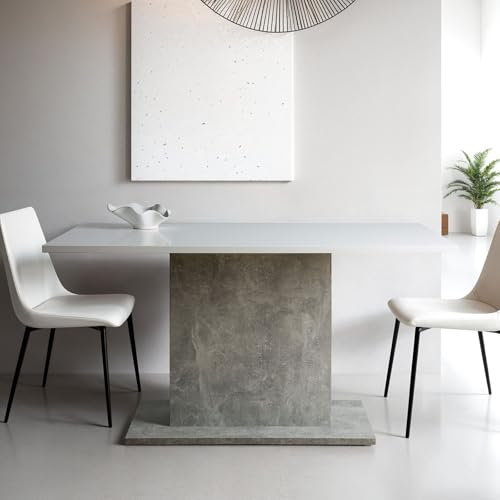IDIMEX Esstisch EXTENSO mit Mittelfuß - Beton/weiß Modern und zeitlos Säulentisch, pflegeleichter Esszimmertisch mit melaminharzbeschichteter Oberfläche