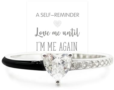 Love Me Until I'M Me Again schwarzer Herzschliff halber Emaille-Ring schwarzes Herz Selbstlieberring Schmuck Geburtstagsgeschenk für Frauen, Tochter, Ehefrau, Freunde