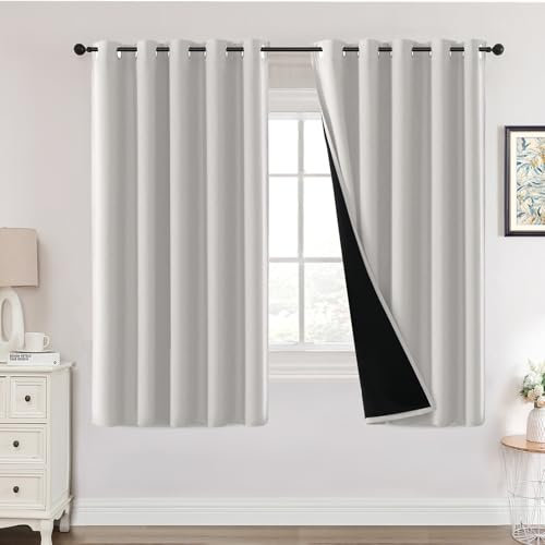 H.Versailtex 100% Blackout Cream Natural Curtains, Thermal Insulated & Warm Protecting, Eyelet for Living Room, Bedroom, 66 x 54 Inch, 2 Panels
