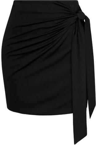 Kate Kasin Damen Rock Minirock Karo Kurze Röcke Hohe Taille Elastische Wickelhalbrock Herbst&Winter Schottenrock Minirock Freizeitrock Elegant Mini Short Skirt Schwarz S