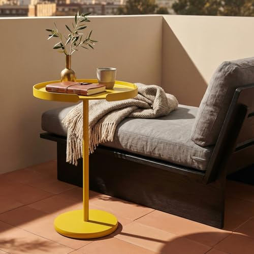Beistelltisch Outdoor Aluminium wetterfest – OLLIE, runder Metalltisch, modern & stabil, für Balkon, Terrasse, Garten & Wohnzimmer, Couchtisch klein, Kaffeetisch Made in EU (Gelb, 46.8cm)
