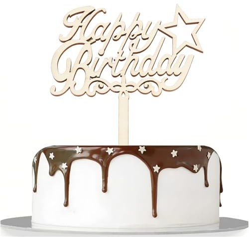 Cake Topper Happy Birthday aus Holz - Tortendeko Geburtstag, Kuchen Deko für Mädchen Jungen Frauen Männer