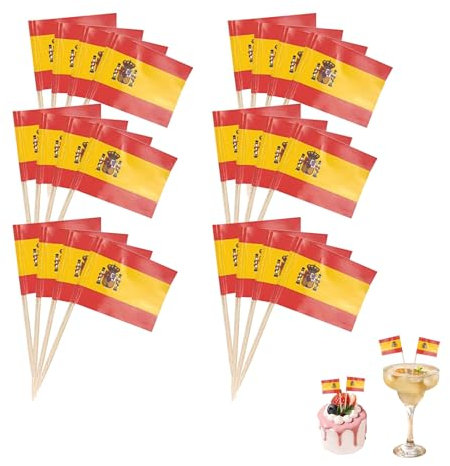 Flagge Zahnstocher,Länderdeko Abend Flaggen,Cocktail-Stäbchen,Cupcake Topper,Cocktailspieße,Obstspieße,Bunte Kraftpapier,Verschiedene Lebensmittel Toothpick Flags für Party,Fest (Spanisch)