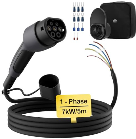 dé Cavo di Ricarica Tipo 2 a estremità Aperta 7kW [1-Fase|5m|32A] per Wallbox/Cavo di Sostituzione per Stazione di Ricarica