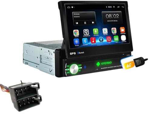 XÉBRAD Android 9.0 Autoradio rétractable GPS WiFi Autoradio 1 Din 7 ''écran Tactile Voiture multimédia MP5 Lecteur Support caméra Pas de DVD Lecteur de Voiture à écran Tactile(2G-32G 4G)