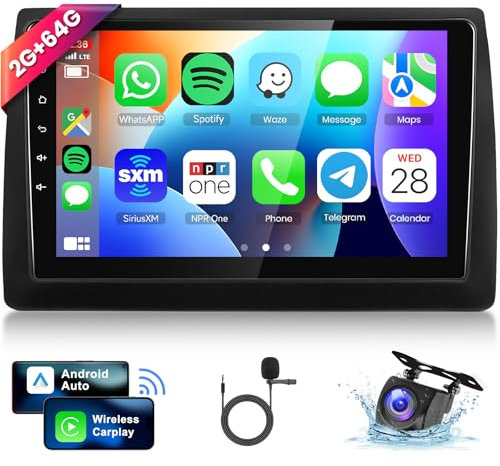 2G+64G Autoradio Android 13 für FIAT Stilo 2002-2010, 9 Zoll HD Touchscreen Auto Radio mit Drahtloses Carplay Android Auto GPS Wi-Fi USB Bluetooth FM RDS Radio Rückfahrkamera