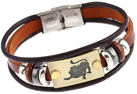 PAURO Herren Damen Jahrgang Punk Handgemachtes PU Leder 12 Sternzeichen Geflochtenes Verstellbares Armband Tiger