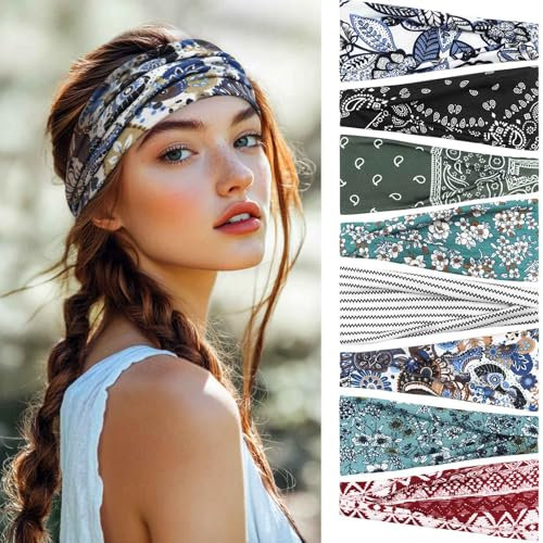 BELEVO 8 Pcs Bandeau Cheveux Femme, Antidérapant Bandeaux Mode pour Femmes Sport Headband Elastique Cheveux Homme Accessoire Cheveux Adapté Yoga Fitness Exercice