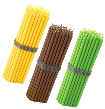 NKlaus 150x Stabkerzen Set 16 cm – Gelb, Braun & Grün – tropffreie & rußfreie Kerzen – dünn & farbig – ideal für Natur-Deko, Gartenfest, Feier, Event & Kerzenhalter 40761