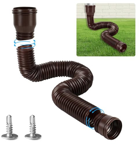 YushengTai Fallrohr Dachrinne Flexible Verlängerung Erweiterungsset, Fallrohrverlängerungen Flexibel Rund für Fallrohr 80/100 mm, Dehnbare Regenrinne Verlängerung von 47 bis 150 cm (Braun, 1 Stück)