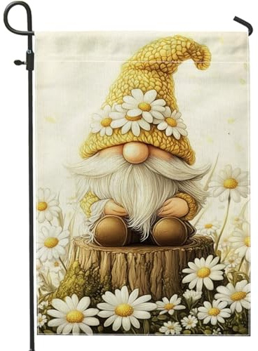 Gartenzwerg für Frühling und Sommer, gelbe Gänseblümchen, Heimdekoration, Hofbanner, doppelseitige Jute, Outdoor-Rasendekoration, Urlaubsparty-Dekoration, 30,5 x 45,7 cm