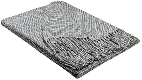 STTS International Decke sehr weiches Plaid Wohndecke Kuscheldecke in versch. Farben Palmera (Hellgrau-Weiß (R))