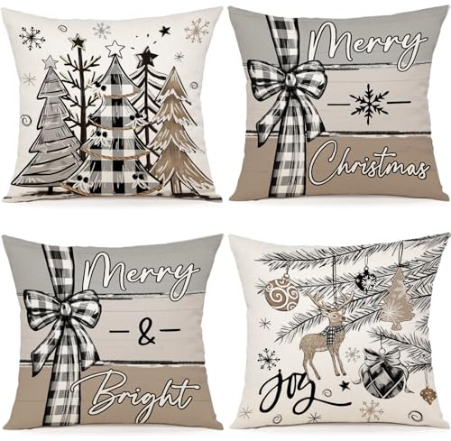 YCOLL Kissenbezug Weihnachten 50x50 4er Set Weihnachtsdeko innen Kissenbezüge Weihnachtskissen Kissenhülle für Deko Weihnachten Sofa Schlafzimmer Couch Dekokissen 50x50 cm