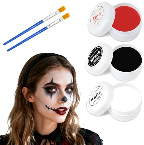 150g Schminke Schwarz Weiß Rot Halloween Make Up für Theaterschminke Karneval Fasching Face Paint Cosplay