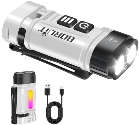 BORUIT U10 Mini Torcia, 880 Lumen 16 modalità Batteria AA ricaricabile Flashlight, con IPX4 impermeabile, Clip rotabile, coda magnetica, per il campeggio di emergenza Lavoro all'aperto