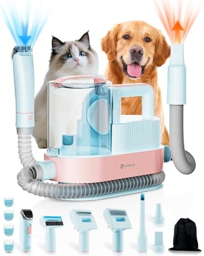 PETGUGU Tosatrice per Cani con Aspirapolvere e Asciugacapelli, Kit Toelettatura Cani e Gatti a Pelo Lungo 7 in 1, 11000 Pa Aspira Peli Animali, Contenitore 2,5 L, Silenzioso ≤62 dB, M1 Pro