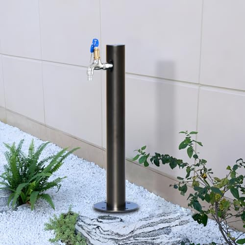 Colonne d'eau de jardin en acier inoxydable - Fontaine d'arrosage et d'arrosage avec base ronde - 600 x 60 mm