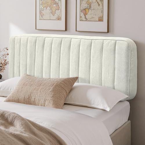 LELEFIDO Bettkopfteil – Leinen-gepolstertes Kopfteil Bett,Werkzeugfreie Montage,Universelles freistehendes Rückenkissen,Abnehmbarer und Waschbarer Bezug,123CM,Beige