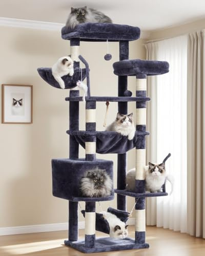 Gitelsnour Árbol para Gatos, Árbol rascador para Gatos con 2 Plataformas Grandes, 2 cestas, condominio y Juguetes, Postes de 160 cm, Gris Ahumado GCT020G