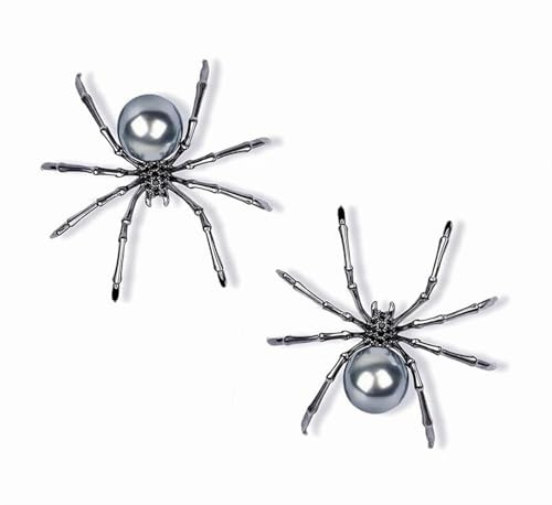Vintage Spinnen Brosche Set, 2 Stück Schwarz mit Kunstperle, 45x50mm Anstecknadel im Gothic Stil Anstecknadel, Ansteckschmuck