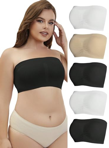 MakeMeChic Women's Plus Size 5 Pieces Ruched Front Strapless Bra Bandeau
