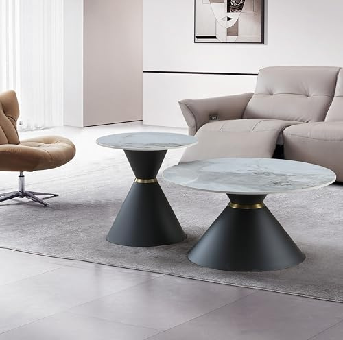HOOZ Couchtisch 2er Set mit Keramikplatte und Metallgestell, Modernes Design, Erhältlich in Gold, Weiß und Schwarz (Schwarz)