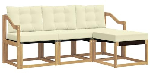 vidaXL Outdoor-Sofagarnitur mit Kissen 4 pcs Weiß und Creme, Garten-Sofa, modernes Lounge-Set für draußen, haltbar, gemütliche Terrasse-Sitze für jeden Anlass