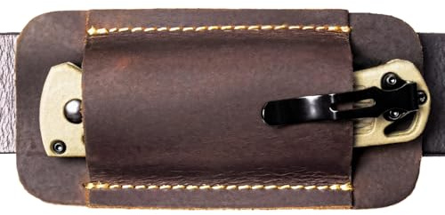 Leather Multitool Sheath for Folding Knife, EDC Belt Pouch with Stitched Edge, Genuine Cowhide Holder for Pocket Tools, Brown Leather Case with Belt Loop