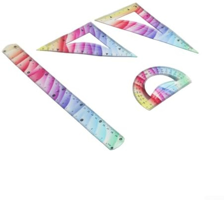 Set di 4 righelli flessibili in plastica infrangibile, con goniometro, righelli triangolari per scuola secondaria e università, 30 cm (20 cm)