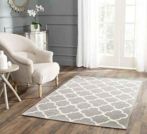 SAFAVIEH Dhurries Collection Area Rug - 6' x 9', Grey & Ivory, Handmade Flat Weave Wool & Banana Silk, Ideal for High Traffic Areas in Living Room, Bedroom (DHU627B)