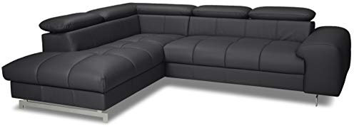 Mivano Ecksofa Chef / L-Sofa mit Schlaffunktion, Bettkasten und verstellbaren Kopfstützen in Lederoptik / 262 x 72 x 206 / Kunstleder Schwarz