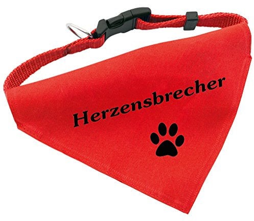 Hunde-Halsband mit Dreiecks-Tuch HERZENSBRECHER, längenverstellbar von 32 - 55 cm, aus Polyester, in rot