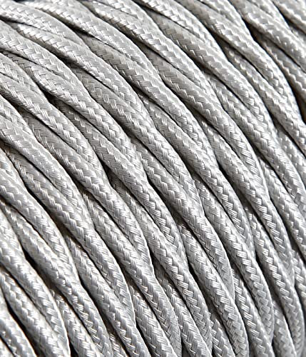 Cavo Elettrico Treccia/Trecciato Rivestito in Tessuto. Colore Argento. Sezione 3x0.75 (15 Metri)