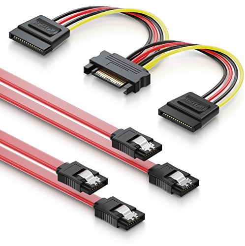 deleyCON Set di Cavi SATA con 2 Cavi SATA III con Connettore Dritto + Y Cavo Adattatore di Alimentazione per SSD HDD Hard Disk