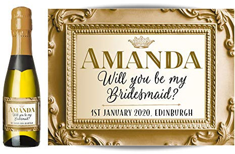 Personalised Label for Mini Champagne or Mini Wine Bottles – Anniversary, Wedding, Engagement, Hen Party, Birthday, Congratulations or Any Occasion You Like (Gold/Gold)