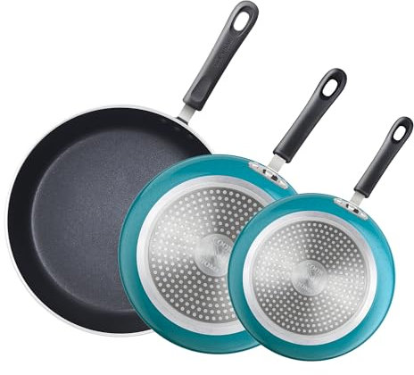 Cook N Home 02611 8, 9.5, and 11-Inch Nonstick Saute Fry Pan Skillet Antihaft-Kochgeschirr-Set, Aluminium, Turquoise, 3-Piece