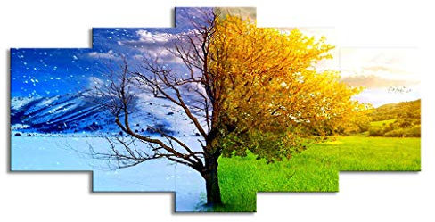 LIUXIUER Impressions sur Toile HD Paysage D'arbres Quatre Saisons 5 Parties Tableaux Decoration Style Simple Peinture sur Toile Décoration Murale pour La Décoration De La Maison,B,M