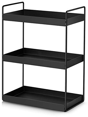 Cedwnuer Aisung 3-stöckiges Badezimmer-Regal für Kosmetik, Make-up, Küche, Gewürzregal, Standregal, Schwarz
