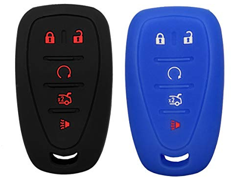 Coque de protection pour clé intelligente pour Chevrolet Malibu Camaro Trax Traverse Sonic Cruze Volt Equinox Spark Bolt EV sans clé (1 noir avec rouge + 1 bleu)