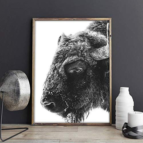 N / A Dekorative Drucke aus Leinwand Moderne Tiere Büffel Leinwand Kunstdruck Poster Bison Leinwand Druck Wandbild Wandkunst Home Decor 24x32inch