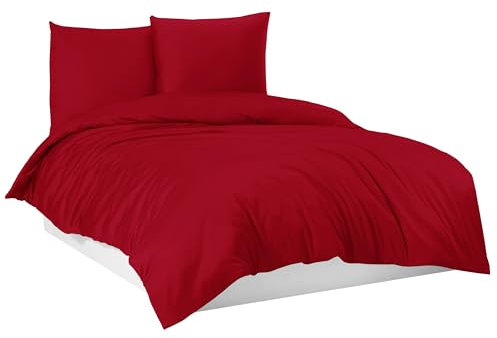 Mixibaby Bettwäsche Bettgarnitur Bettbezug 100% Baumwolle 135x200 155x220 200x200 200x220, Farbe:Rot, Größe:155 x 220 cm