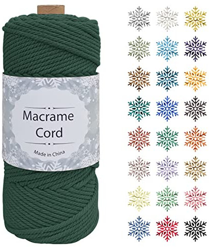 CAMAL Makramee Garn, 4mm x 100m Baumwollgarn Kordel Baumwollkordel für Wandbehänge, Pflanzenhalter, Geschenkverpackungen und Dekorationen (4mm x 100m, Tinte grün)