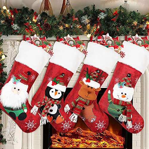 COOLWUFAN 4 Pack Christmas Stockings 19'' Xmas Stockings for Home Decor