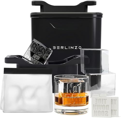 Berlinzo Premium Large 4-Inch Clear Ice Cube Maker for Whiskey and Cocktails - Easy Removal - Storage Bag and Silicone Inserts Included, Black