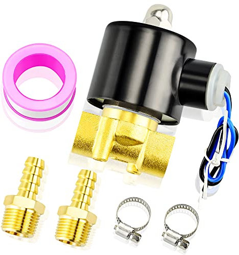 ERGAOBOY Elettrovalvola elettrica in ottone da 1/4 BSP 12V con connettore a resca, adatta per acqua, aria, carburante, gas chiusa