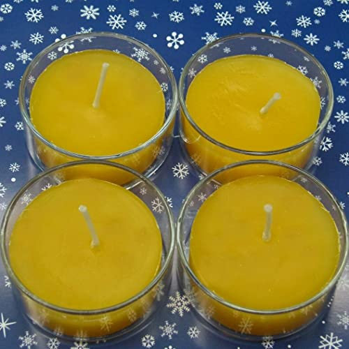 POMMERNTRAUM ® | Maxiteelichter aus 100% Bienenwachs ohne Aluhülle Bienenwachsteelichter - HANDMADE IN GERMANY (4-er Pack Maxiteelichter + 4 Gläser)