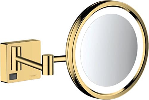 hansgrohe AddStoris - Kosmetikspiegel mit LED-Beleuchtung, Schminkspiegel mit Beleuchtung, Rasierspiegel mit 3-fach Vergrößerung, Polished Gold Optic, 41790990