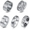 Cloyo 5 Stücke Silber Edelstahl Ringe Herren Set Totenkopf Ring Vintage Punk Biker Ring mit Griechischer Schlüssel Mustern Matte Größe 54