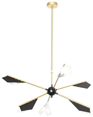 Qazqa - Design Design-Hängelampe I Pendellampe I Pendelleuchte Schwarz mit Gold I Messing 6-flammig - Sinem I Wohnzimmer I Schlafzimmer - Stahl Länglich - LED geeignet G9